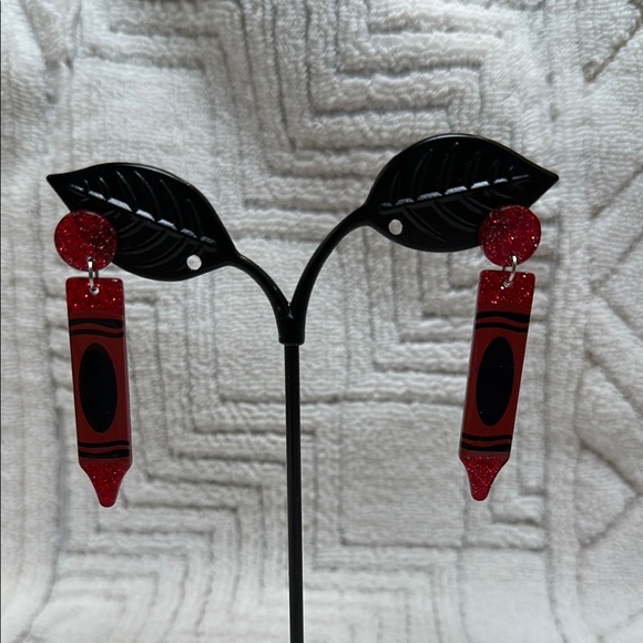 Red Crayon-Inspired Earrings - Picture 3 of 5